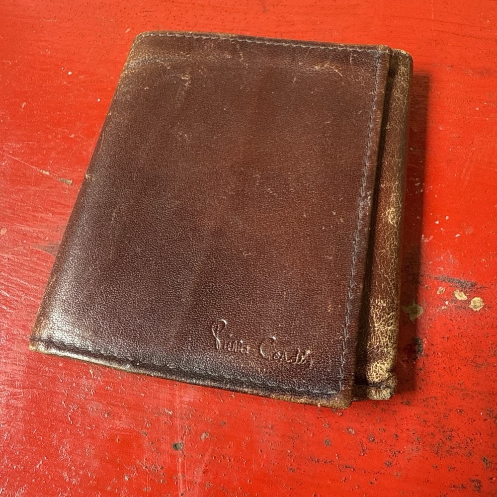 VTG Pierre Cardin DARK BROWN GENUINE LEATHER ID CARD BILL HOLDER BIFOLD WALLET‎